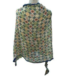 vismaya india shawl scarf super soft blue green block print flower tassels